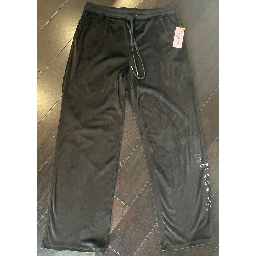 Juicy Couture Sleep Pants Women L Blk Velour Rhinestone Logo Y2K Cozy Lounge NWT